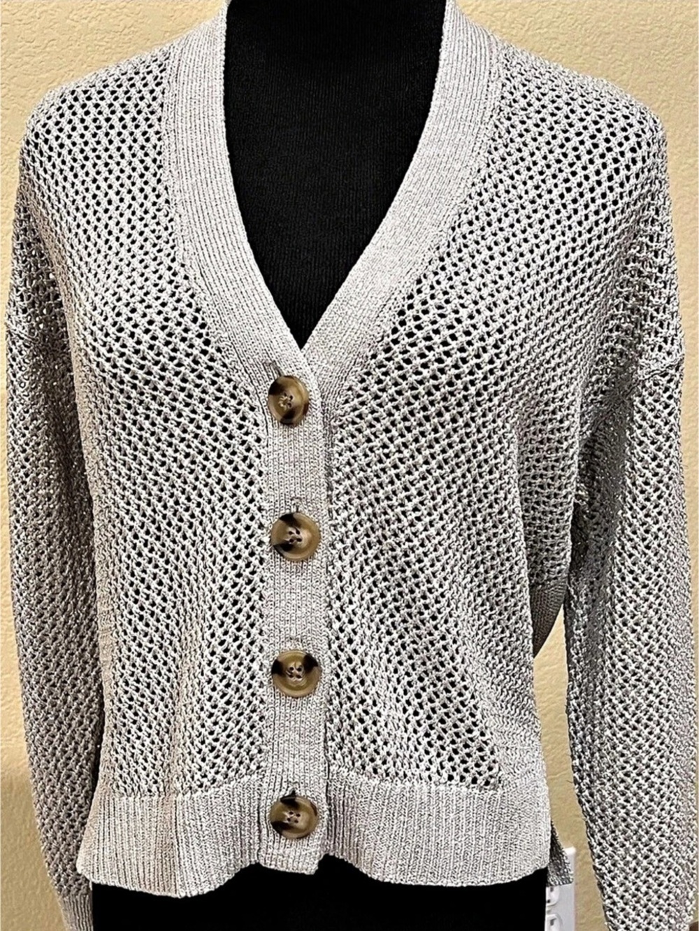 Ann Taylor Gray Simmer Button-Front Cardigan size Large